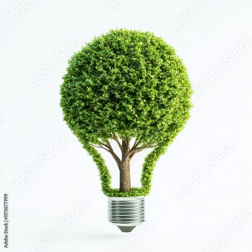 Light bulb design combines nature and sustainability with a tree forming the bulb's top in a creative concept photo