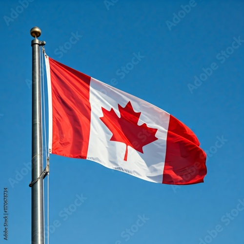 national flag of canada waving against blue sky, official flags of the nation, blowing in the wind
