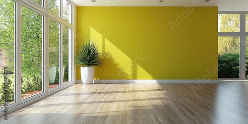 A modern room with a freshly painted accent wall in a bold, trendy color.