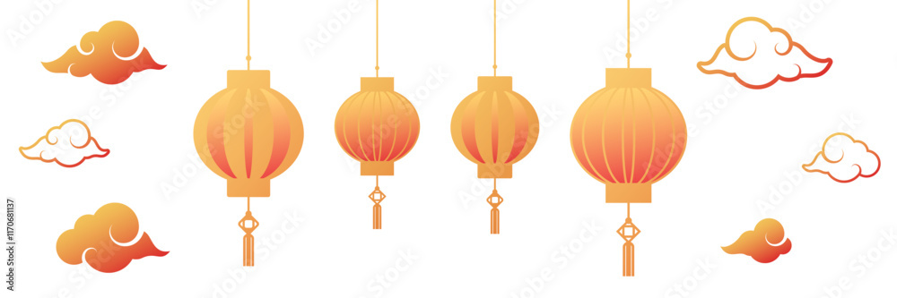 Chinese or lunar new year decoration ornaments, chinese lanterns and cloud illustration Chinese or lunar new year decoration ornaments, chinese lanterns and cloud illustration