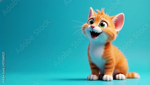 Wallpaper Mural Adorable 3D Kitten on a Blue Background Torontodigital.ca