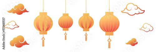 Chinese or lunar new year decoration ornaments, chinese lanterns and cloud illustration