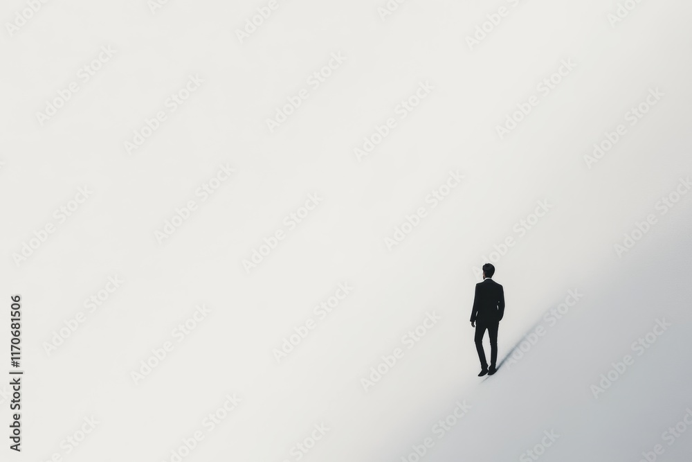 Business Leader Standing Alone on White Backdrop with Focused Vision Business Leader Standing Alone on White Backdrop with Focused Vision