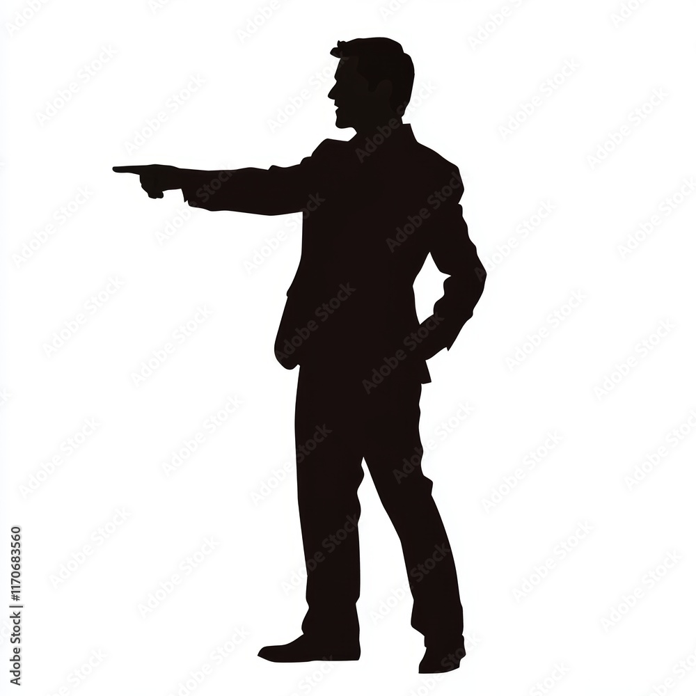 A man in a suit is pointing to the right A man in a suit is pointing to the right