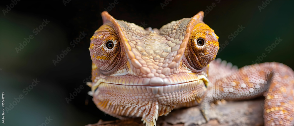 Close-up of a Colorful Lizard with Unique Features Against a Dark Background in Natural Environment Close-up of a Colorful Lizard with Unique Features Against a Dark Background in Natural Environment