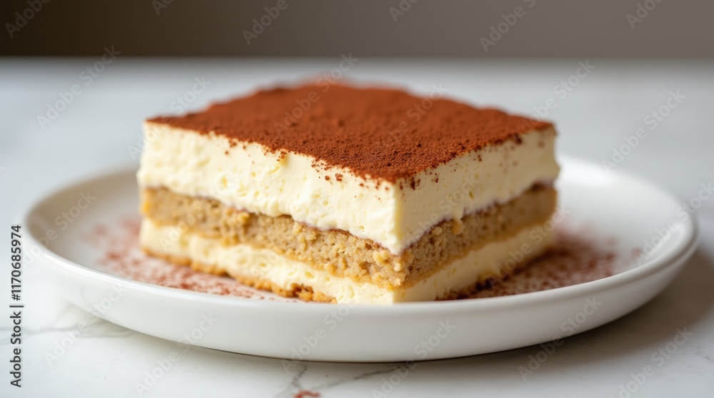 Traditional italian dessert tiramisu on a white plate. Copy space. Selective focus photography Traditional italian dessert tiramisu on a white plate. Copy space. Selective focus photography