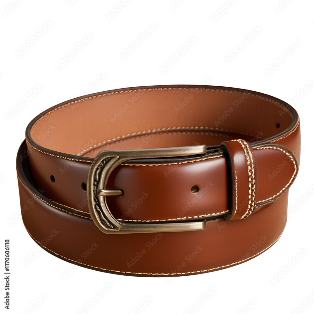 brown leather belt ; isolated on a transparent background brown leather belt ; isolated on a transparent background