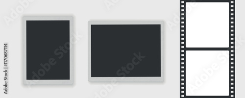 Photo frames with tapes vector. old photo tape. Film Strip. Old grunge film strip