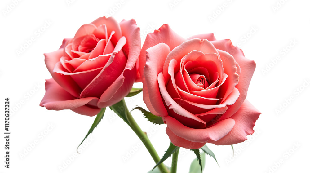 Two Red Roses Isolated on Transparent Background PNG: Realistic Floral Cutout. Two Red Roses Isolated on Transparent Background PNG: Realistic Floral Cutout.