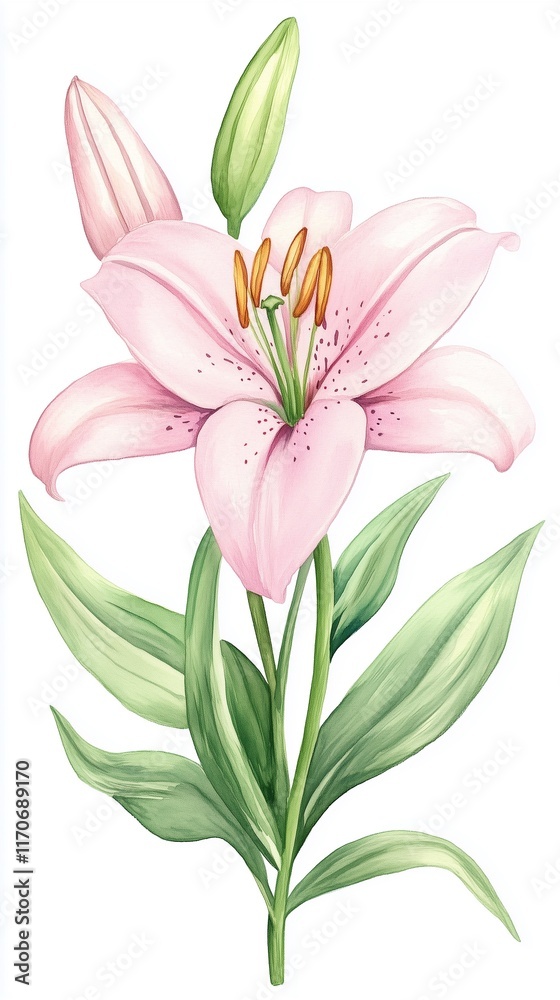 Watercolour clipart of a Lily on white background Watercolour clipart of a Lily on white background