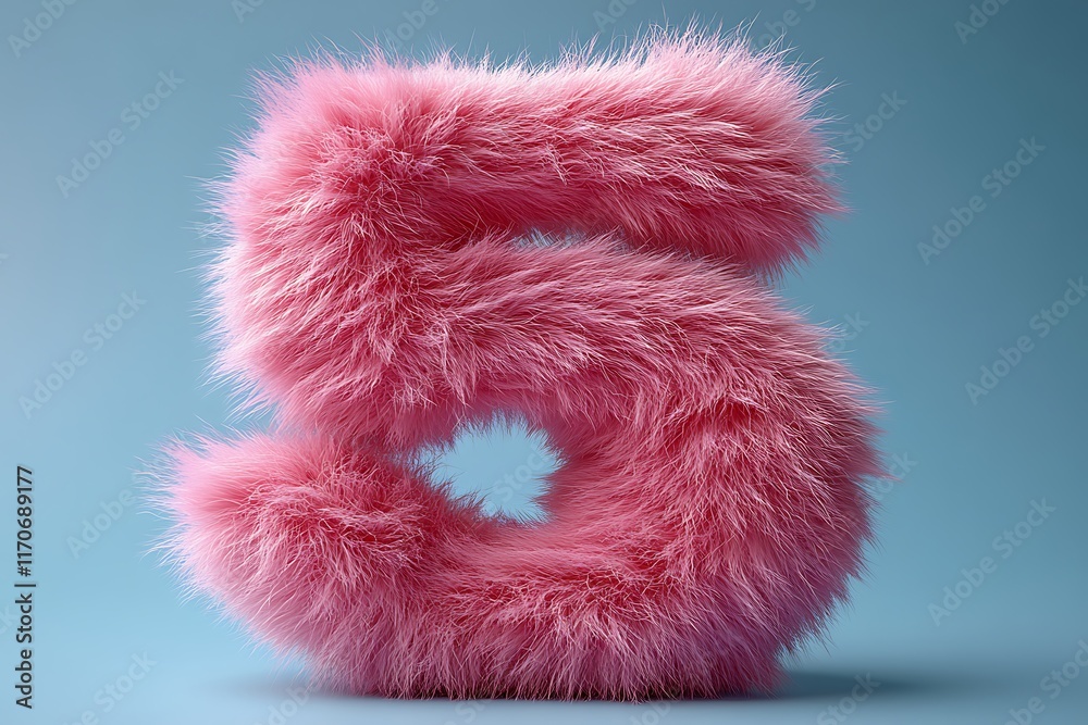 Fluffy Pink Number 5 Against a Soft Pink Background Fluffy Pink Number 5 Against a Soft Pink Background