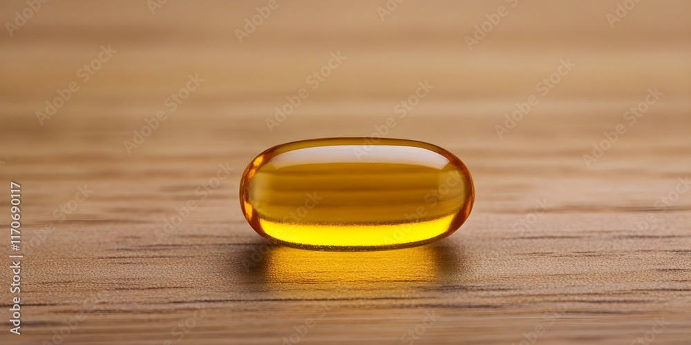 A single golden-colored gelatin capsule resting on a wooden surface. Concept Golden Gelatin Capsule, Wooden Surface Aesthetics, Pharmaceutical Photography, Minimalist Product Shot, Natural Textures A single golden-colored gelatin capsule resting on a wooden surface. Concept Golden Gelatin Capsule, Wooden Surface Aesthetics, Pharmaceutical Photography, Minimalist Product Shot, Natural Textures