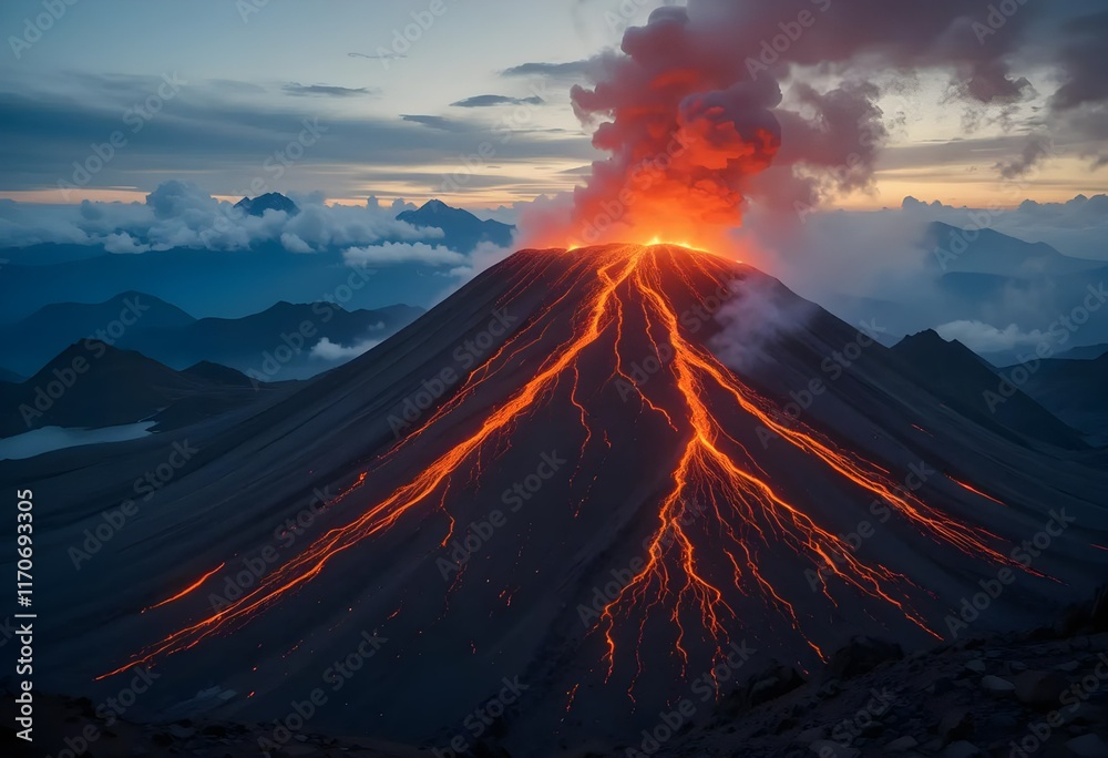 Fototapeta premium Volcano with hot lava photo