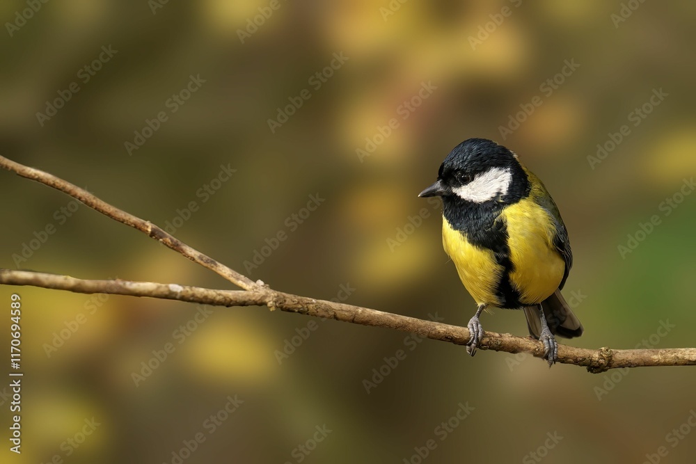 Great tit on a branch with blurred background. Great tit on a branch with blurred background.