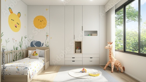 Cheerful Child's Room Interior Design with Sun, Animals, and Natural Light
