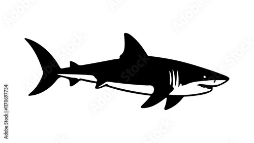 simple black and white shark shape vector illustration, danger fish vector shape silhouette illustration
