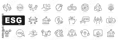 Set of esg related line icons. Environment, social, government etc. Editable stroke. Set 3