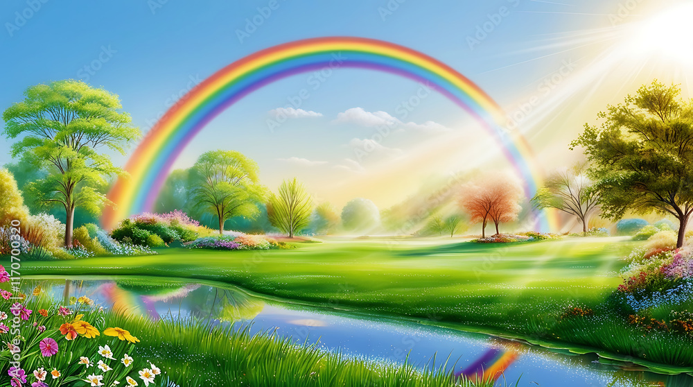 Naklejka premium mesmerizing beauty of rainbows and nature is brilliantly captured in a park
