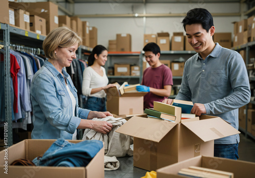 Helpers Working At A Donation Center
