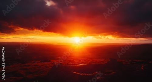 Dartmoor Sunset: Vibrant Devon Moorland Landscape at Sourton Tor photo