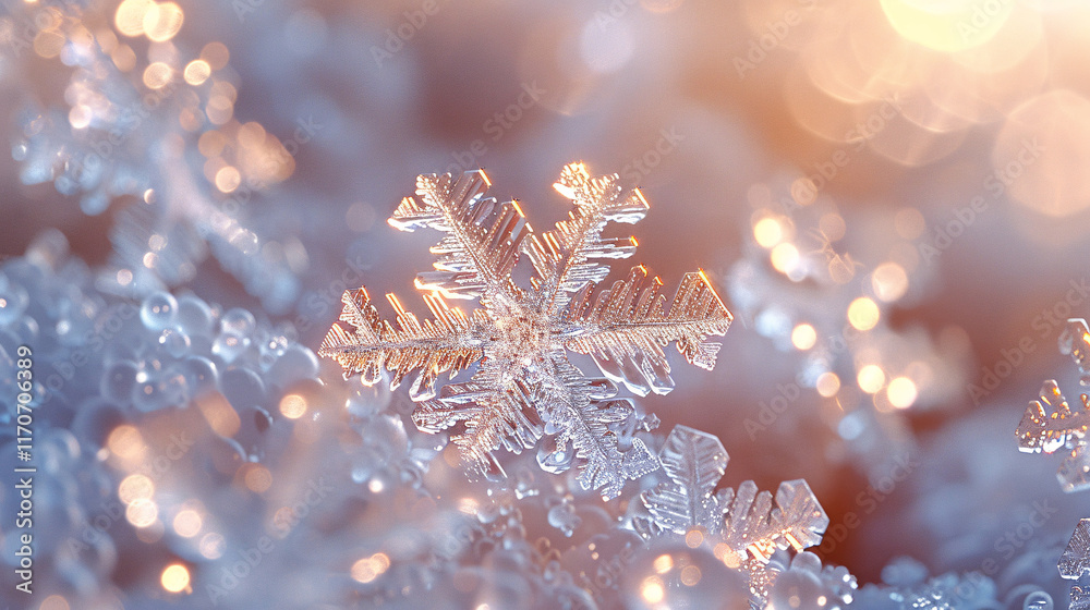 Beautiful snowflake shining in the sunlight during winter season Beautiful snowflake shining in the sunlight during winter season