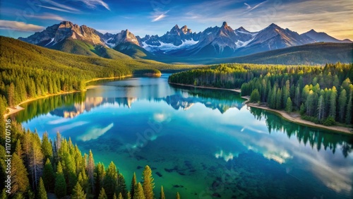 Stunning Aerial Photography of Redfish Lake in Idaho: Vibrant Blue Waters, Scenic Mountain Backdrop, and Lush Green Forests for Nature, Travel, and Adventure Enthusiasts photo