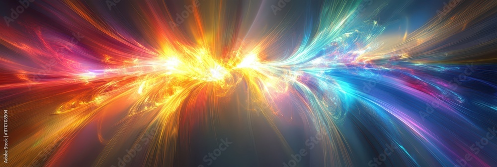 Obraz premium Symmetrical lines of vibrant color radiating in abstract digital art showcasing dynamic movement and energy