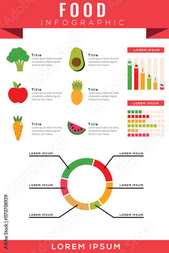 Flat design vegetarian and fruits infographic design