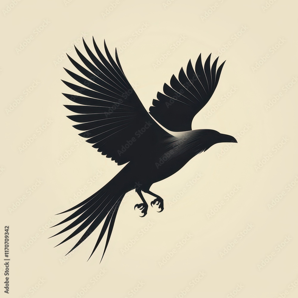 Obraz premium Sleek minimalistic raven logo design featuring elegant lines and smooth curves for a modern aesthetic