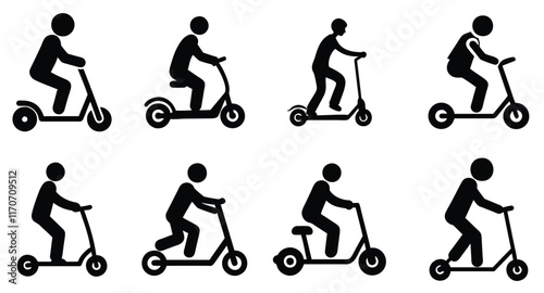 A set of man is riding a scooter vector silhouette