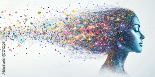 Abstract Representation of Digital Information Flowing from a Woman's Mind