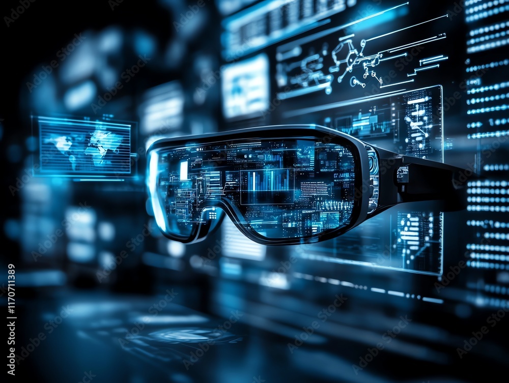 Futuristic Smart Glasses: Digital Data Overlay in a Cyberpunk Style Futuristic Smart Glasses: Digital Data Overlay in a Cyberpunk Style