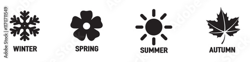 Four seasons icons set. Winter, spring, summer and autumn. Vector illustration. EPS 10