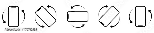 Rotate Mobile phone icon set in line style .Screen rotation. Device rotation symbol. Horisontal rotation. Vector illustration Device rotation simple black style symbol sign for apps and website. EPS