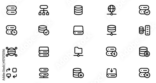 Databases Line Icon Set. Big data icon set. Data Storage, Information System, Database Management, Data Repository, Digital Database, Database Icon. Vector Illustration. Vector Graphic. EPS 10