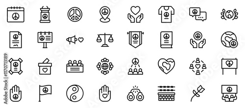 Peace Sign Line Icon Set. Peace Icon Editable Stroke. Vector Illustration. Vector Graphic. EPS 10