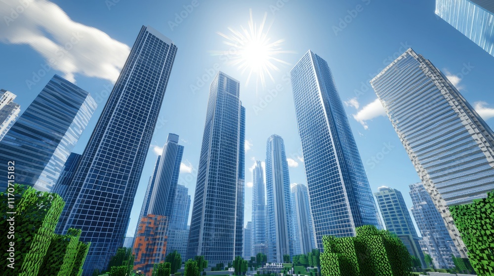 Low angle view of skyscrapers in a sunny city. Low angle view of skyscrapers in a sunny city.