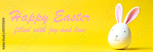 Obraz na płótnie A cute bunny egg with delightful pink ears set against a vibrant yellow background perfect for Easter themes w salonie