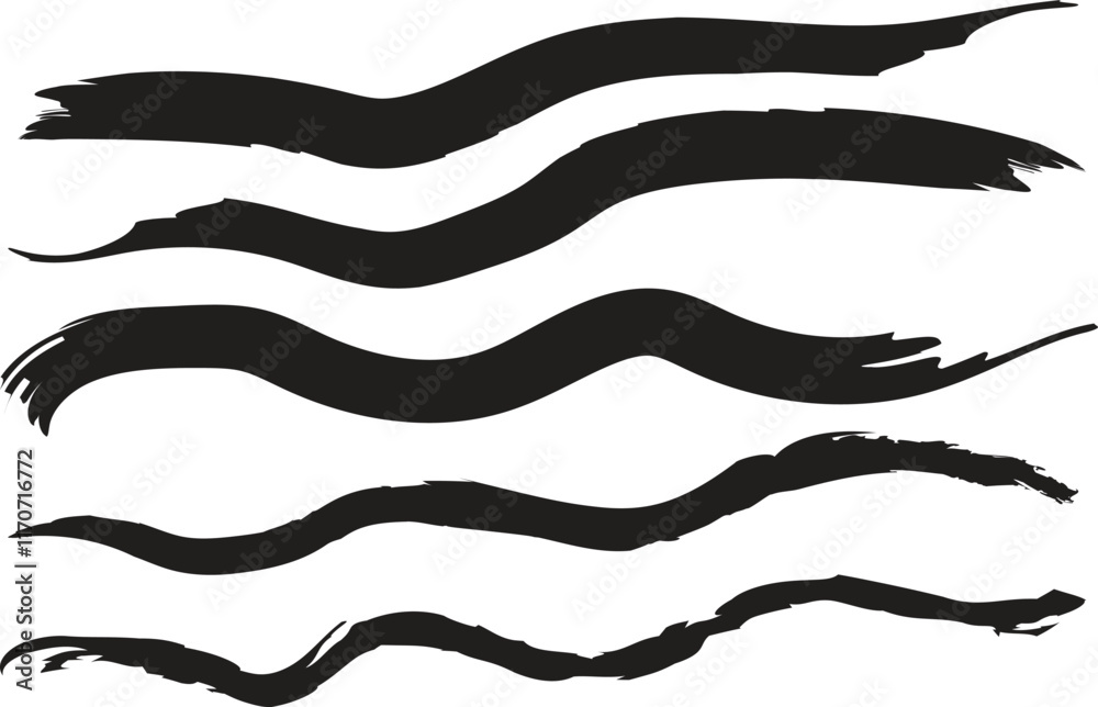 simple abstract black color thin to thick geometric hand made paint brush stroke set simple abstract black color thin to thick geometric hand made paint brush stroke set