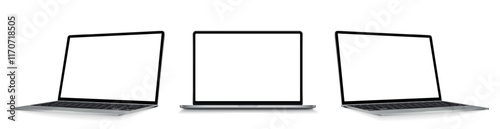 Realistic laptop notebook mockup. Blank white screen laptop vector template. Notebook mockup for ui ux app and website presentation Stock Vector.