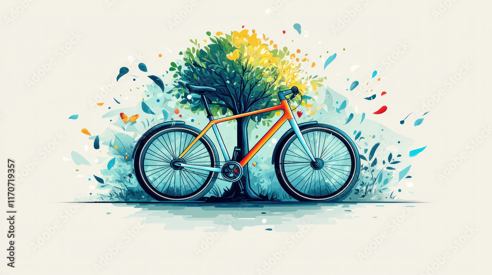 Fototapeta premium Bicycle with colorful tree.