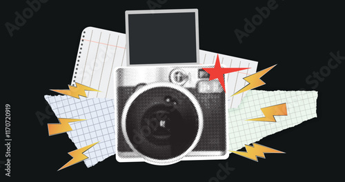 old retro cameras. Retro, vintage, old style photo cameras. Halftone Social Media. Trendy halftone style.