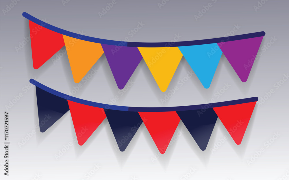 Obraz premium Part decorating concept with pastel pennants hanging above. Vector illustration with copy space for your text. Greeting or Party invitation with carnival flag garlands.