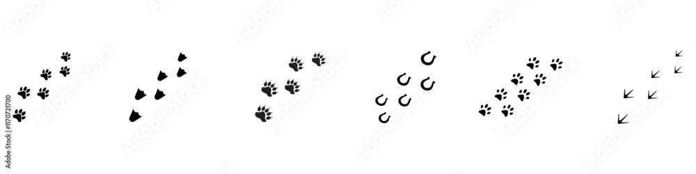 Animals paw prints. Paw icon set. Collection of various kinds of animal footprints. Vector Illustration. EPS 10 Animals paw prints. Paw icon set. Collection of various kinds of animal footprints. Vector Illustration. EPS 10
