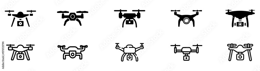 Drone, Quadrocopter icon set. Technology devices set. Drone silhouette icon. Vector Illustration. Vector Graphic. EPS 10 Drone, Quadrocopter icon set. Technology devices set. Drone silhouette icon. Vector Illustration. Vector Graphic. EPS 10