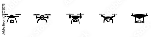 Drone, Quadrocopter icon set. Technology devices set. Drone silhouette icon. Vector Illustration. Vector Graphic. EPS 10