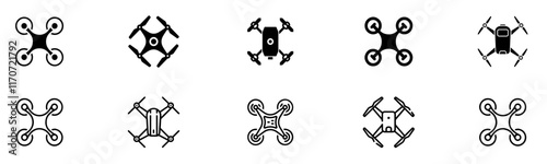 Drone, Quadrocopter icon set. Technology devices set. Drone silhouette icon. Vector Illustration. Vector Graphic. EPS 10