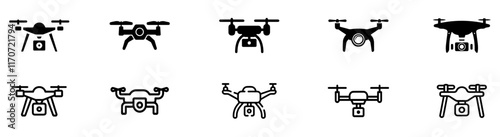 Drone, Quadrocopter icon set. Technology devices set. Drone silhouette icon. Vector Illustration. Vector Graphic. EPS 10