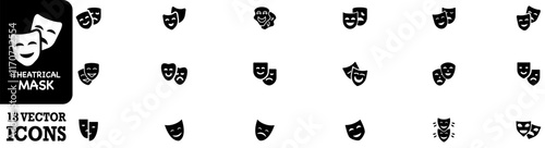 Theatrical mask icon set. Masquerade vector icons. Theatre mask icon. Mask icon. Comic and tragic mask icons. Vector Illustration. Vector Graphic. EPS 10