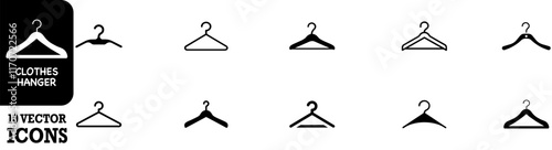 Clothes hanger icon. Set of clothes hanger vector icons. Hanger for cloakroom or closet. Hang for coat, shirt or suit. Clothes hanger silhouette collection. Vector illustration. Vector Graphic. EPS 10